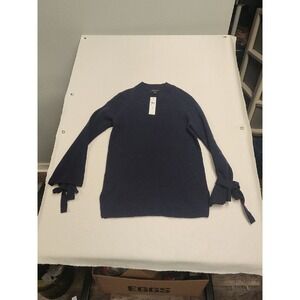 Ann Taylor Women Size XS Blue Wool Cashmere Sweater Tie Sleeve New